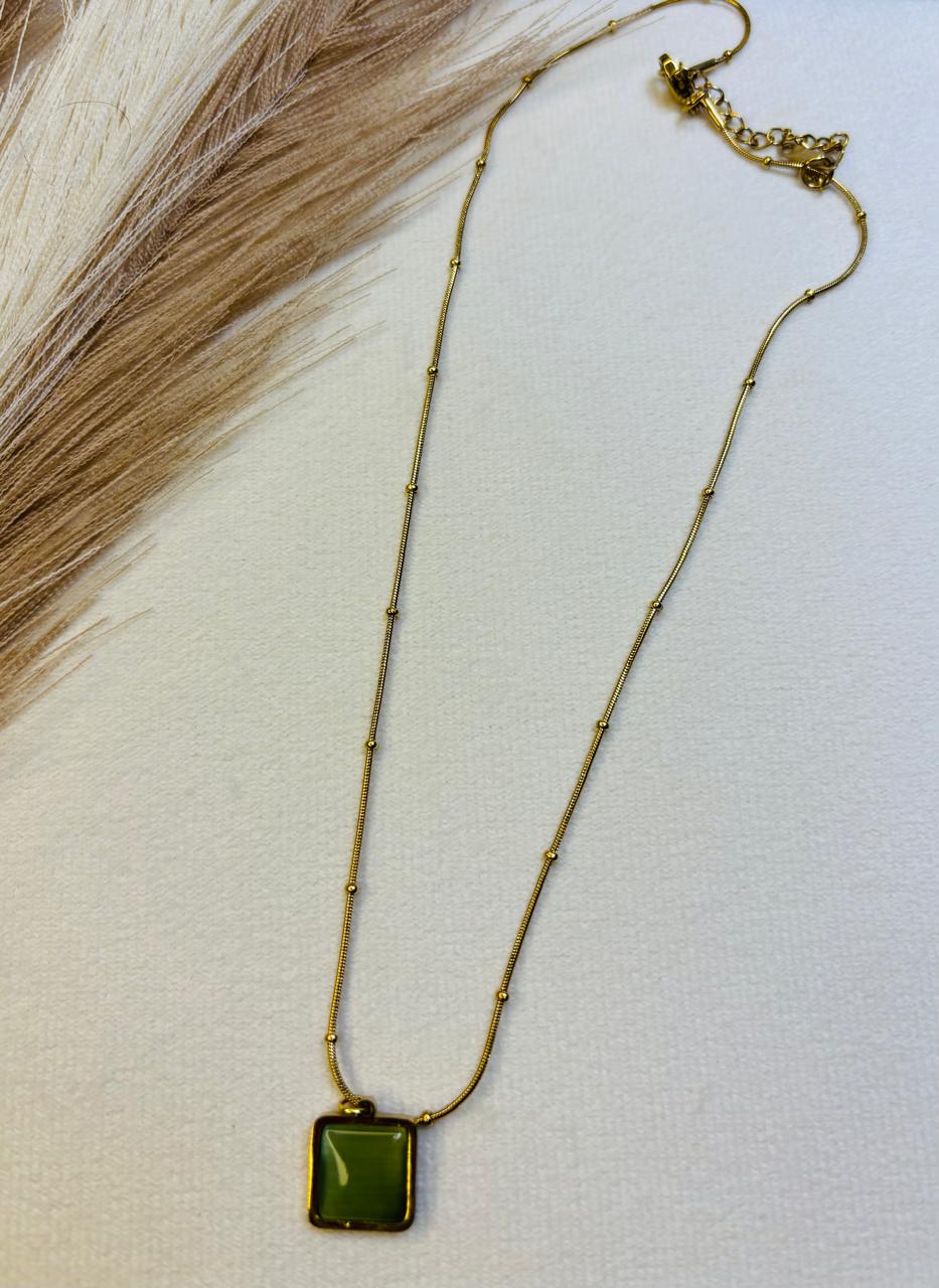 Mint Cat Eye Square Chain